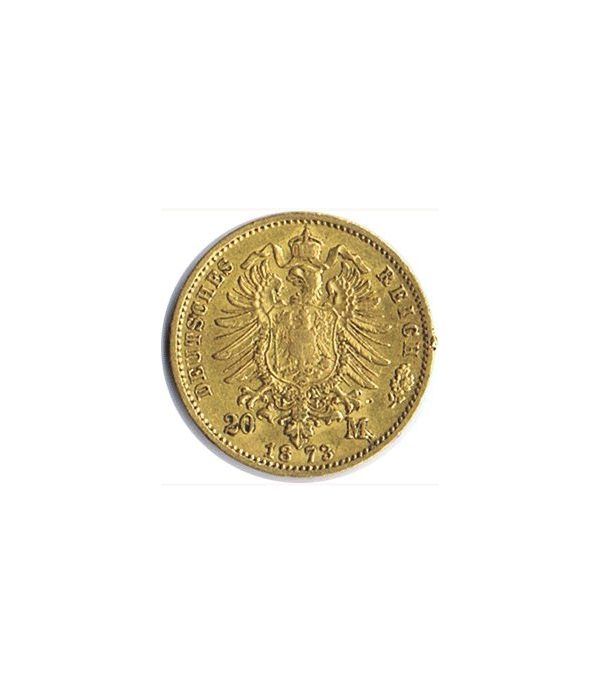 Moneda de oro 20 marcos Alemania 1873. Guillermo I.