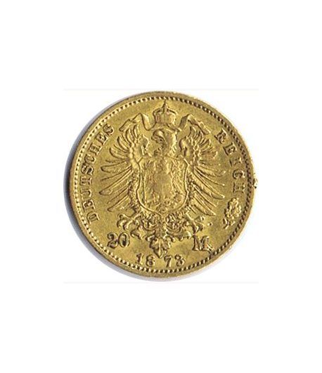 Moneda de oro 20 marcos Alemania 1873. Guillermo I.