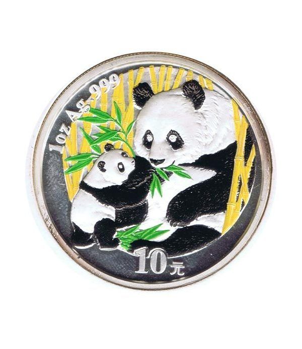 Moneda onza de plata color 10y. China Oso Panda 2005  - 4