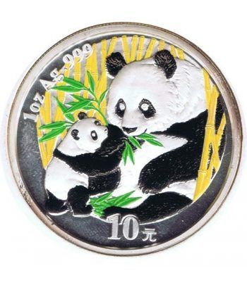 Moneda onza de plata color 10y. China Oso Panda 2005
