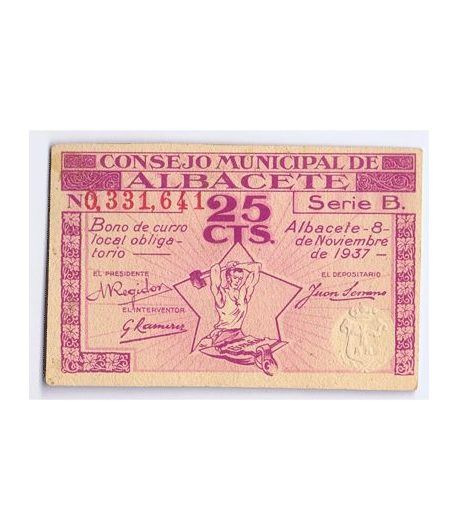 (1937/11/08) 25 cts. Consejo Municipal de Albacete. SC