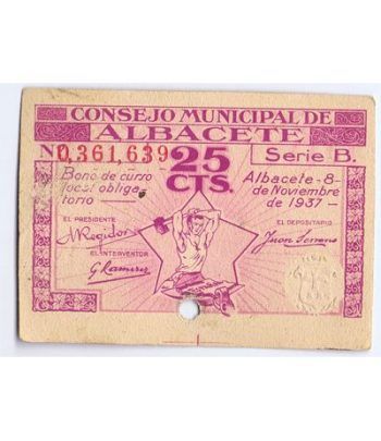 (1937/11/08) 25 cts. Consejo Municipal de Albacete. Perforado.