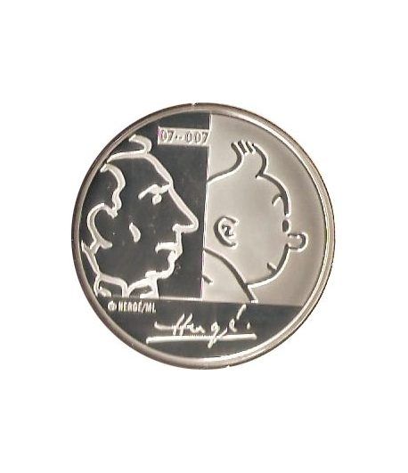 moneda Belgica 20 Euros 2007 Tintin. Plata Proof.