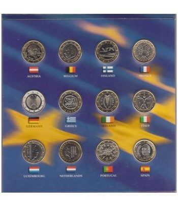 Monedas 1 euro 12 paises y 1/4 dollar USA 2002