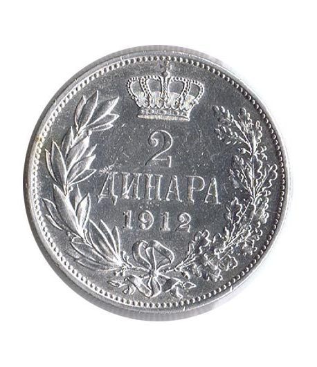Moneda de plata 2 Dinara Serbia 1912.