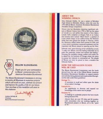 Medalla Bicentenario Revolución americana Illinois 1974 Niquel.