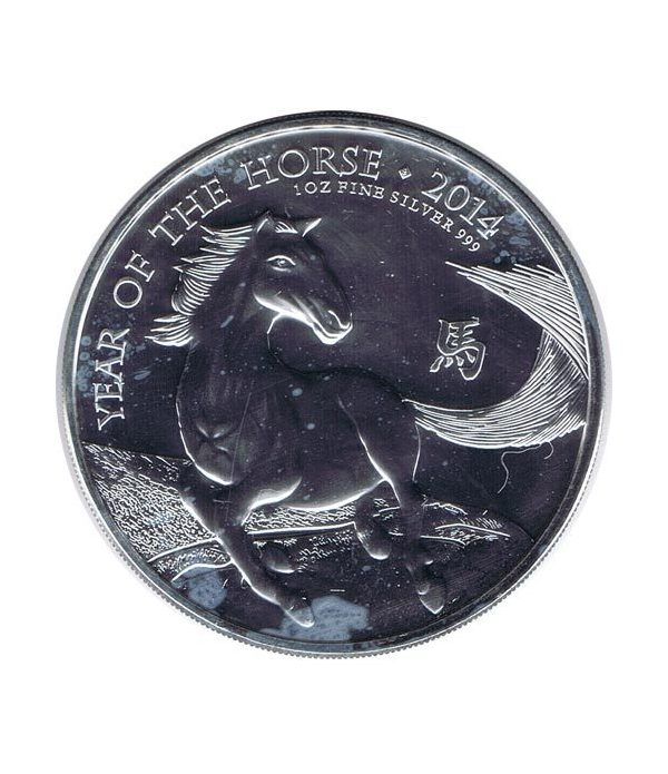 Moneda onza de plata 2 Pounds Gran Bretaña Caballo 2014  - 1