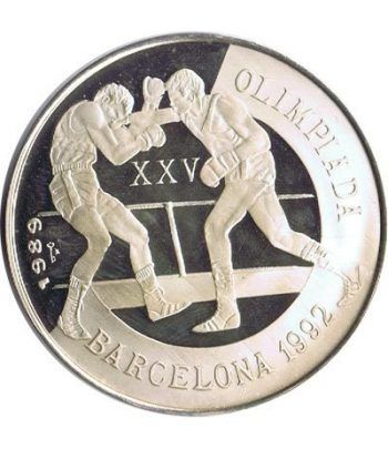 Moneda de plata 5 pesos Cuba 1989. Barcelona 1992 Boxeo.