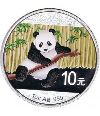 Moneda onza de plata color 10y. China Oso Panda 2014