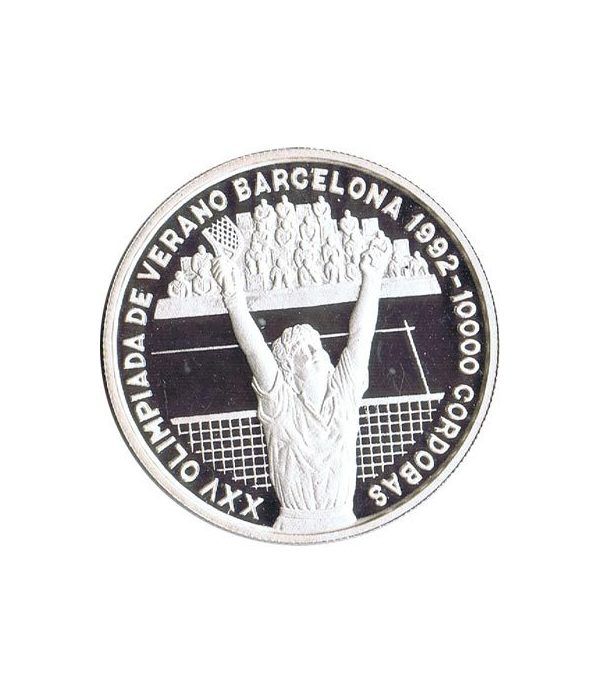 Moneda de plata 10000 Cordobas Nicaragua 1990. Tenis.