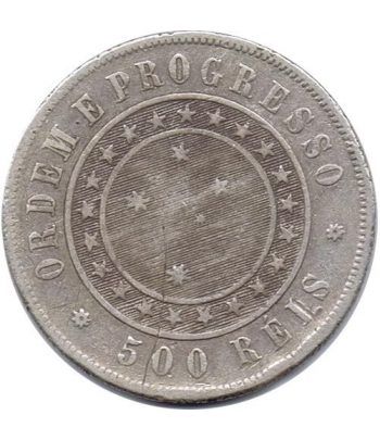 Moneda de plata 500 Reis Brasil 1889.