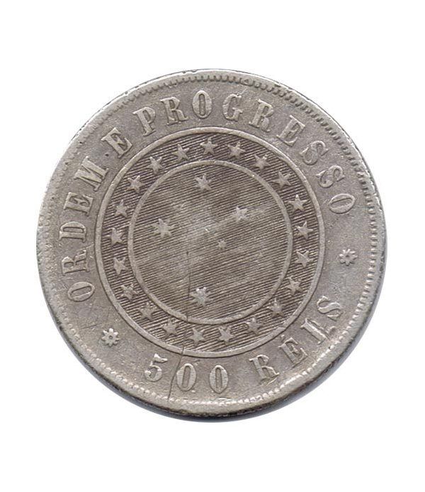 Moneda de plata 500 Reis Brasil 1889.