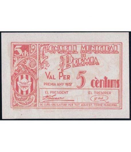 (1937) 5 centims. Consell Municipal de Premia. SC