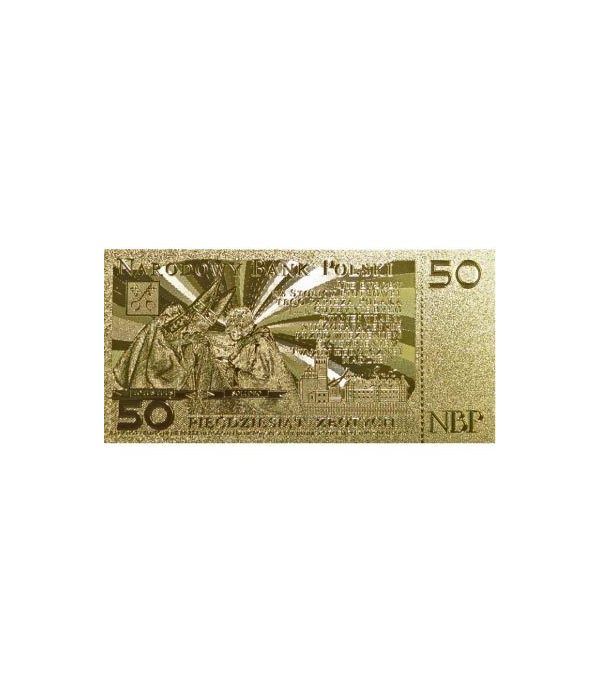 Billete de Polonia 50 zloty en oro de 24 kilates Juan Pablo II  - 2