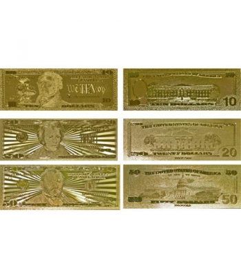 Colección 7 Billetes de Estados Unidos en oro de 24 kilates.