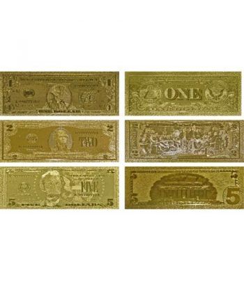 Colección 7 Billetes de Estados Unidos en oro de 24 kilates.