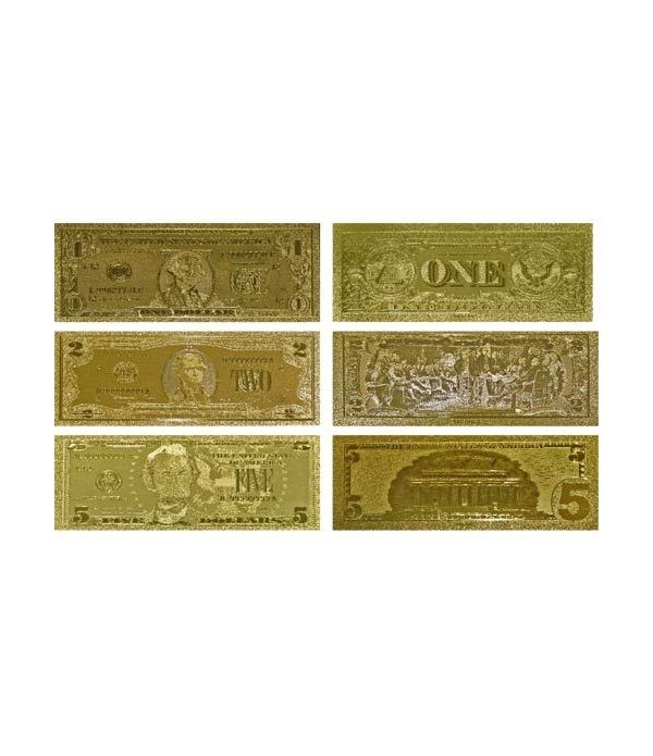 Colección 7 Billetes de Estados Unidos en oro de 24 kilates.