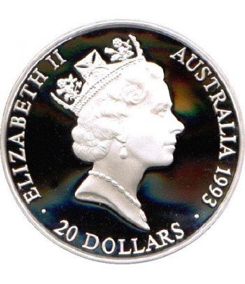 Moneda de plata 20 Dolares Australia 1993 Natación. Proof.