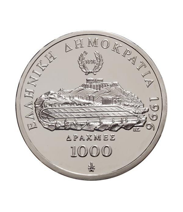 Moneda de plata 1000 Dracmas Grecia 1996 Luchadores. Proof.  - 2