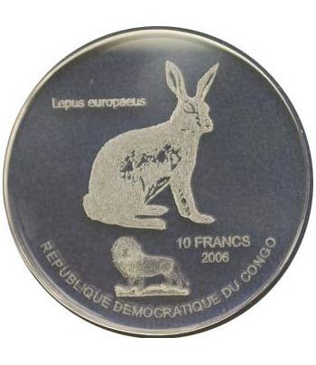 Congo 10 Francs 2006 Lepus europeus. Holograma en vidrio.