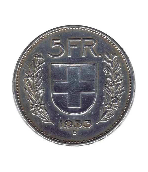 Moneda de plata 5 francos Suiza 1933. Confederatio Helvetica.