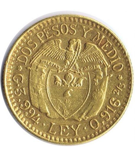 Moneda de oro 2,5 Pesos Colombia 1924.