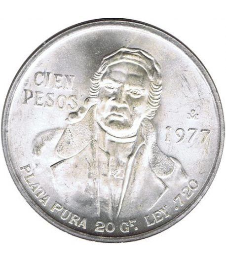 Moneda de plata 100 pesos Mexico 1977. Sin Circular.