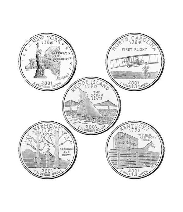 E.E.U.U. 1/4$ 2001 Statehood Quarters (5 monedas)