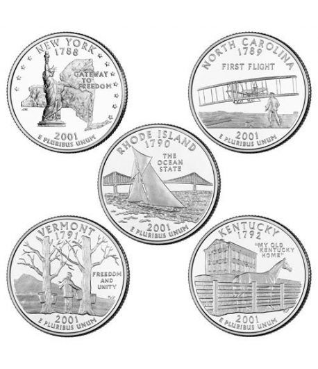E.E.U.U. 1/4$ 2001 Statehood Quarters (5 monedas)