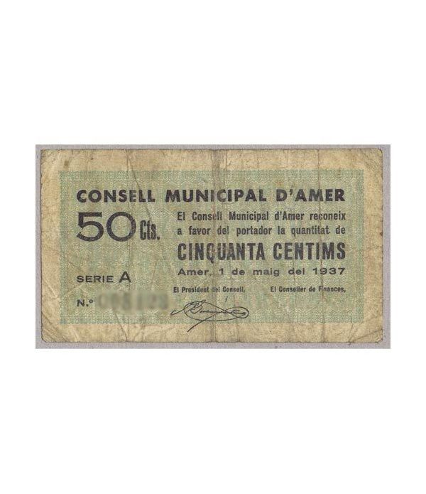 (1937) 50 centims de Pesseta. Consell Municipal d'Amer. MBC  - 2