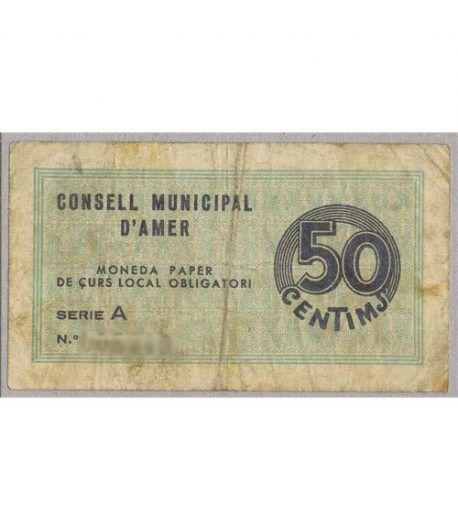 (1937) 50 centims de Pesseta. Consell Municipal d'Amer. MBC