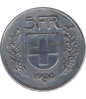Moneda de plata 5 francos Suiza 1935. Confederación Helvética.  - 1