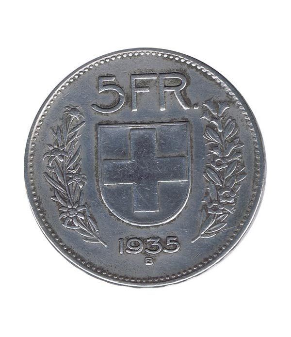 Moneda de plata 5 francos Suiza 1935. Confederación Helvética.