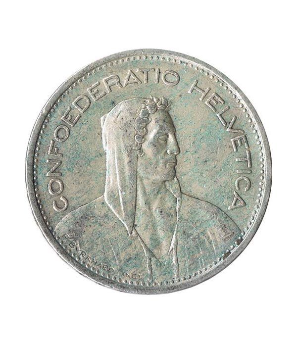 Moneda de plata 5 francos Suiza 1950. Confederación Helvética.  - 2
