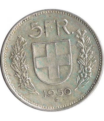Moneda de plata 5 francos Suiza 1950. Confederación Helvética.  - 1