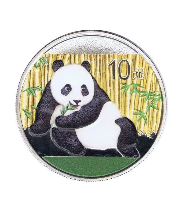 Moneda onza de plata color 10y. China Oso Panda 2015