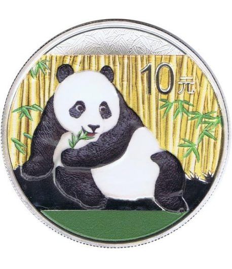 Moneda onza de plata color 10y. China Oso Panda 2015