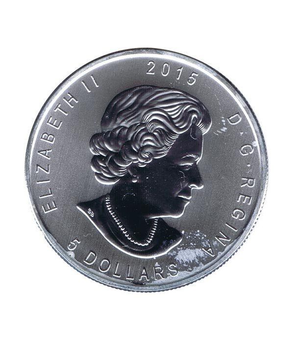 Moneda onza de plata 5$ Canada Halcon Cola Roja 2015.  - 2
