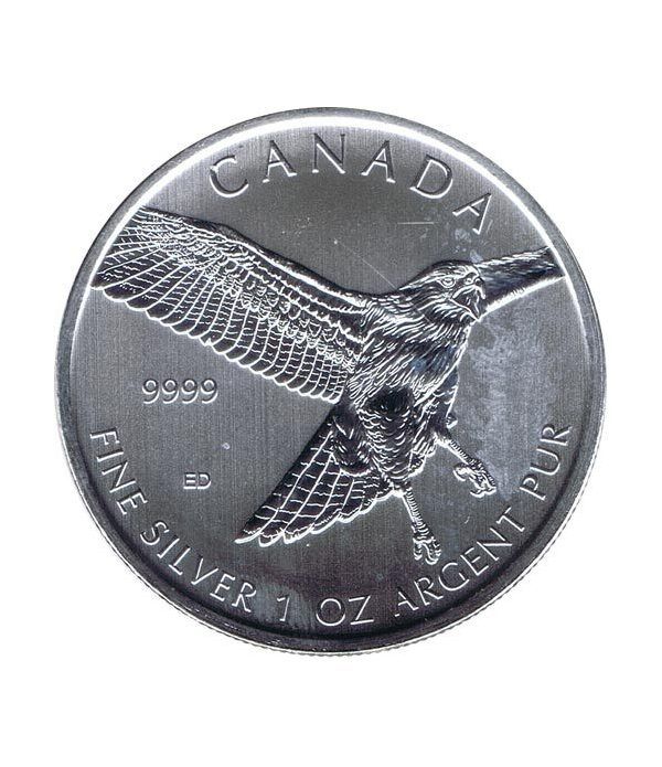 Moneda onza de plata 5$ Canada Halcon Cola Roja 2015.  - 4