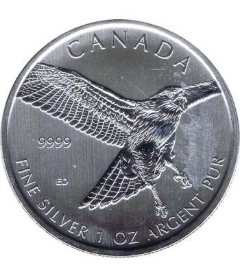 Moneda onza de plata 5$ Canada Halcon Cola Roja 2015.