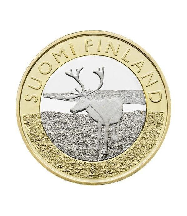 moneda Finlandia 5 Euros 2015. Animales. Reno. Cuproniquel