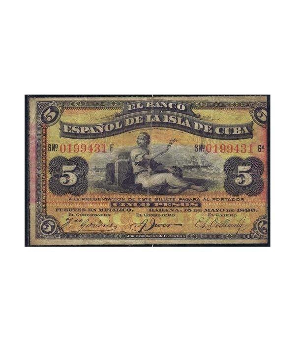Cuba 5 Pesos 1896 Banco Español Isla de Cuba. MBC.
