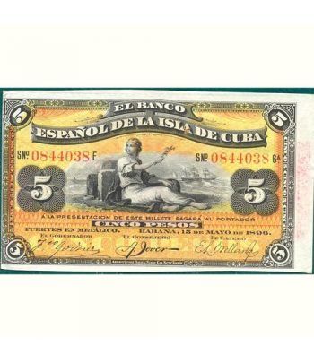 Cuba 5 Pesos 1896 Banco Español Isla de Cuba. EBC.