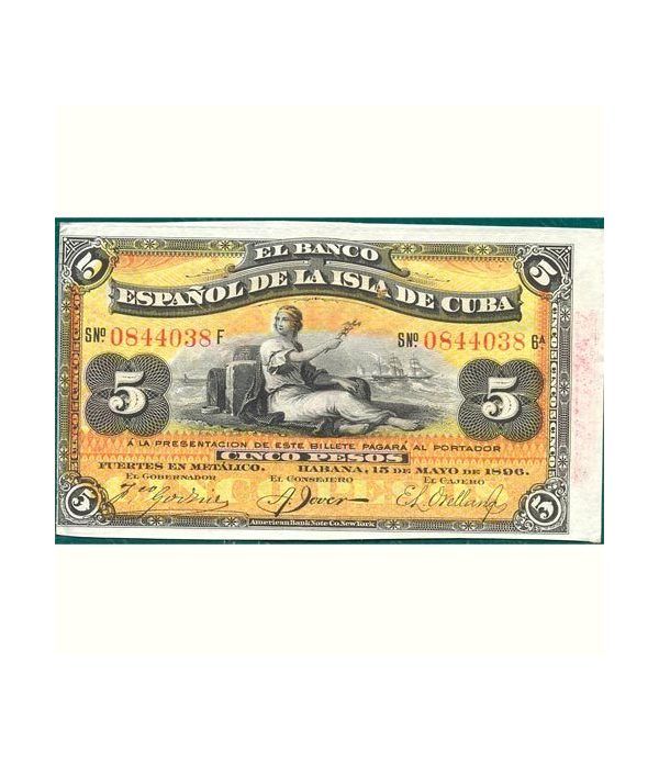 Cuba 5 Pesos 1896 Banco Español Isla de Cuba. EBC.  - 1