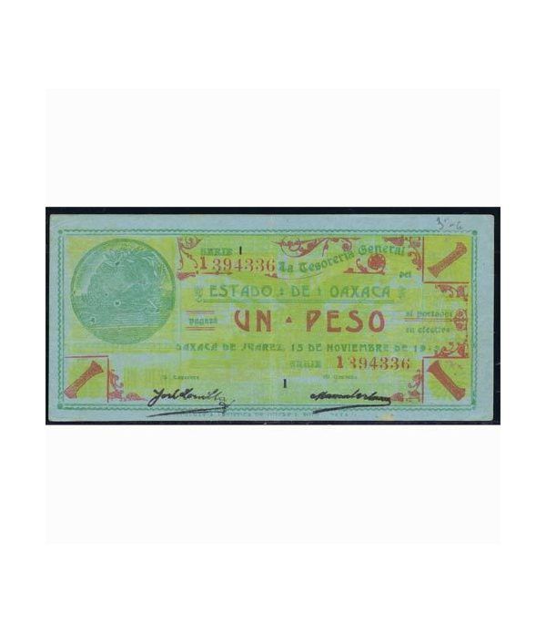 Oaxaca de Juarez 1 peso 15 noviembre 1915. Azul. EBC.  - 2