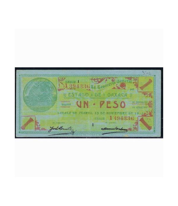 Oaxaca de Juarez 1 peso 15 noviembre 1915. Azul. EBC.