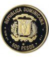 Moneda de oro 500 Pesos 1990 Dominicana V Centenario. Barco.