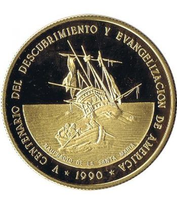 Moneda de oro 500 Pesos 1990 Dominicana V Centenario. Barco.