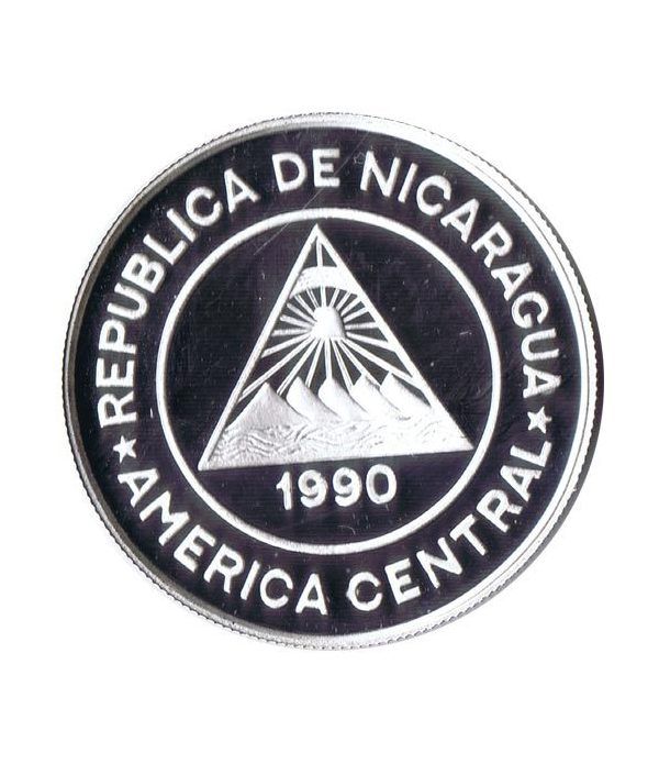 Moneda de plata 10000 Cordobas Nicaragua 1990 Albertville'92.  - 2