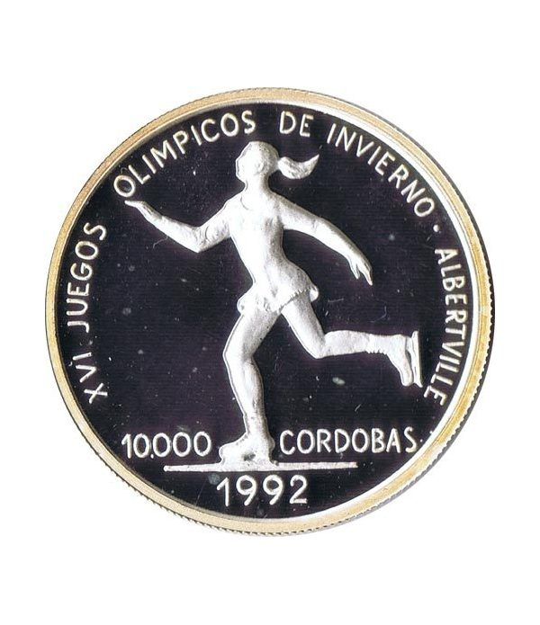 Moneda de plata 10000 Cordobas Nicaragua 1990 Albertville'92.  - 4